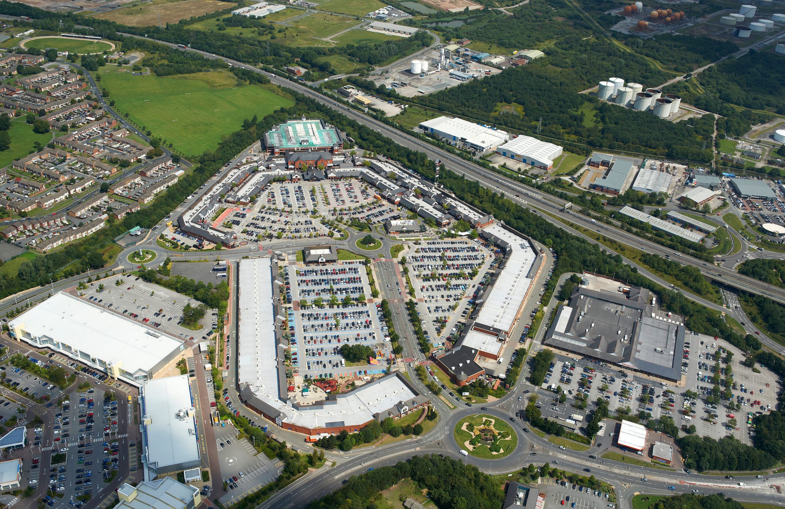 Retail park, aerial photo, outdoors