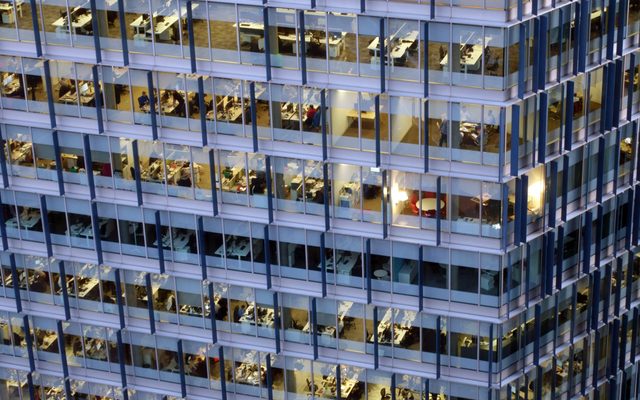 View of workers in an office block in Central London