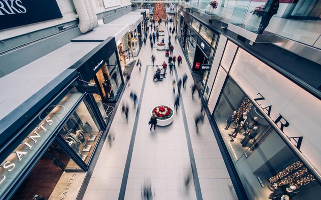 Overhead view of a shopping mall interior