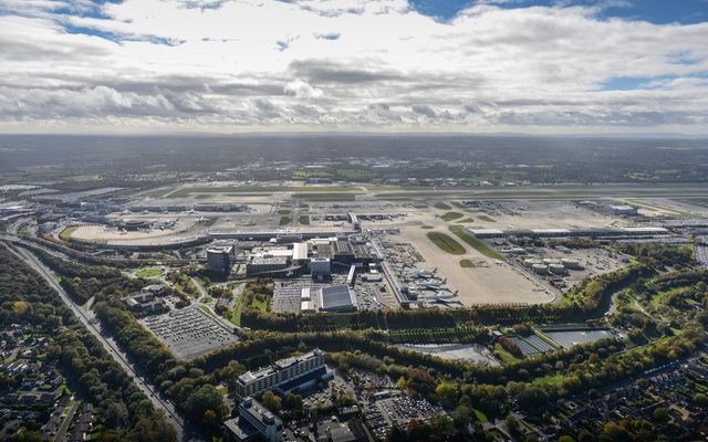 An aerial view of Gatwick Airport, Sussex, UK