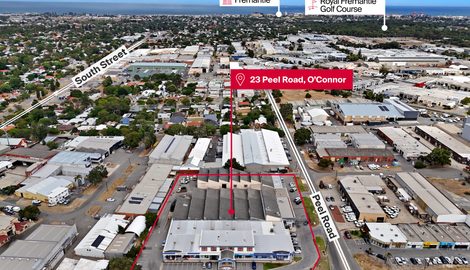 Aerial view of 23 Peel Road in Fremantle's O'Connnor industrial precinct