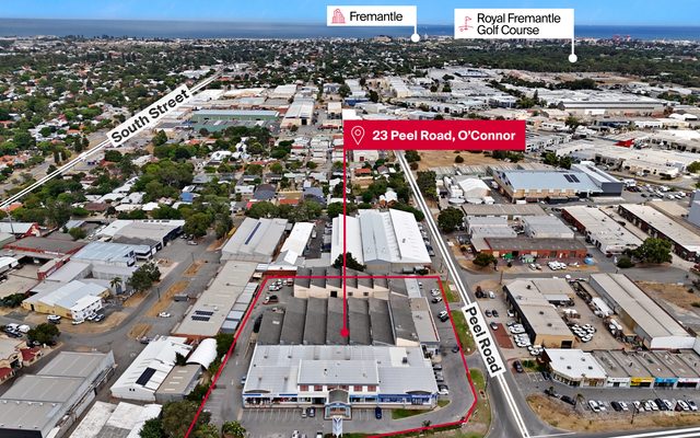 Aerial view of 23 Peel Road in Fremantle's O'Connnor industrial precinct