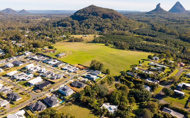 Aerial view of the GemLife Glass House Mountains site in the Sunshine Coast hinterland